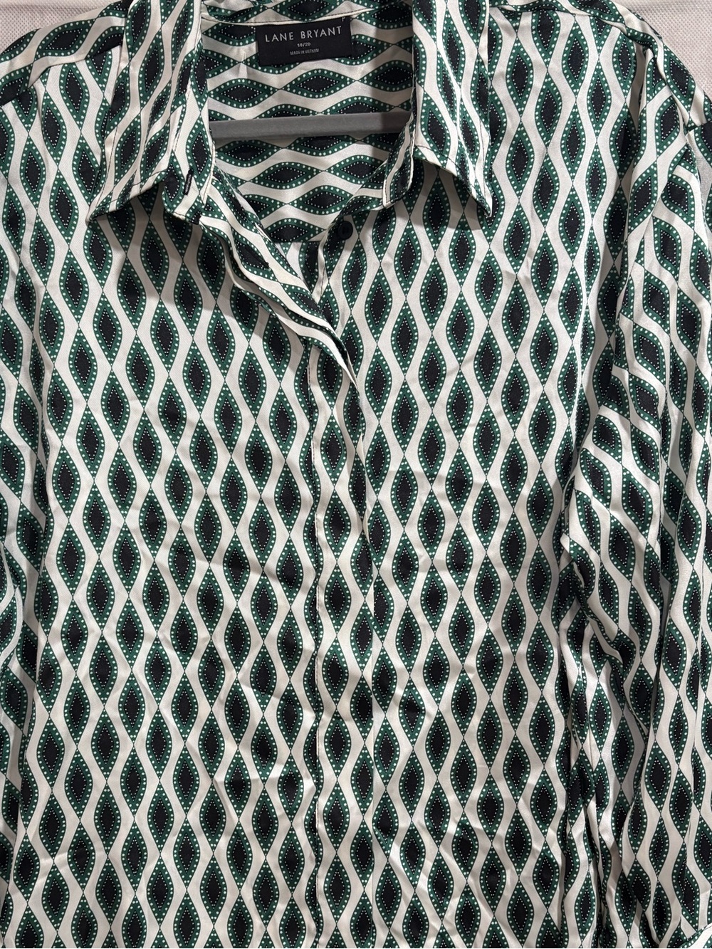 Lane Bryant Green and White Wave-Print Button-Down Shirt - Picture 3 of 7